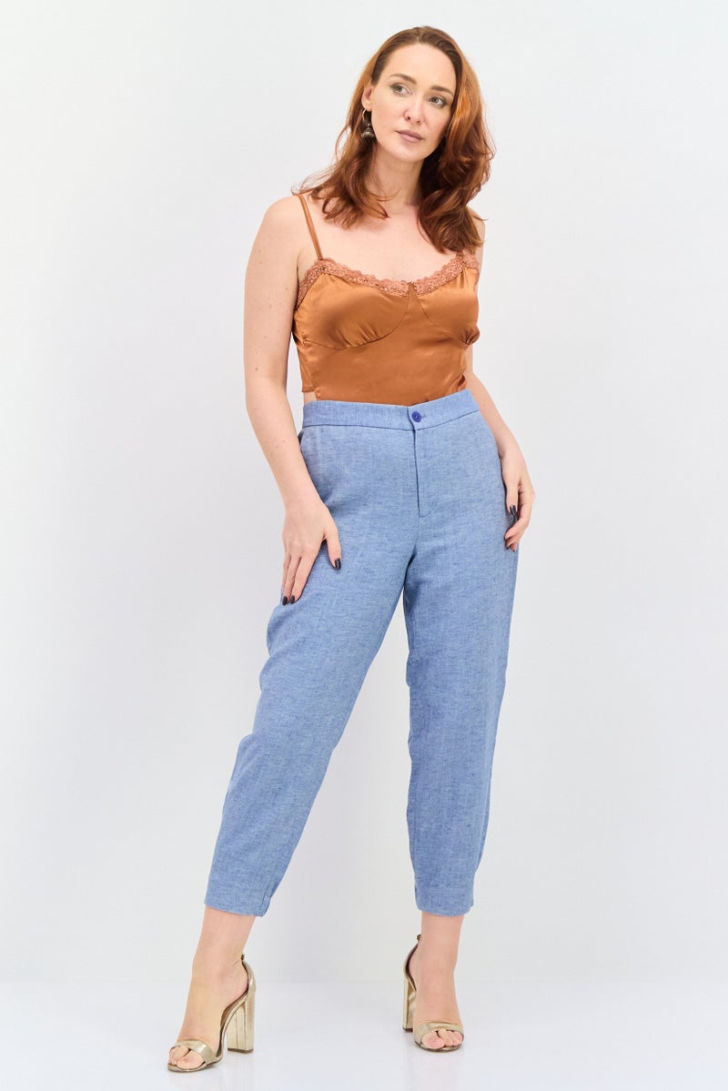 NAH/ Studio Women Regular Fit Heather Tapered Pants, Blue - Image 4