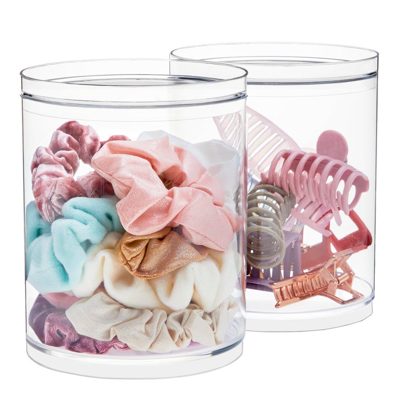 STORi Bella Tall Scrunchie Holder | Stackable Clear Plastic Container (Set of 2) Round Vanity Storage Organizers with Lids for Hair Accessories & Beauty Supplies | Made in USA - Image 1