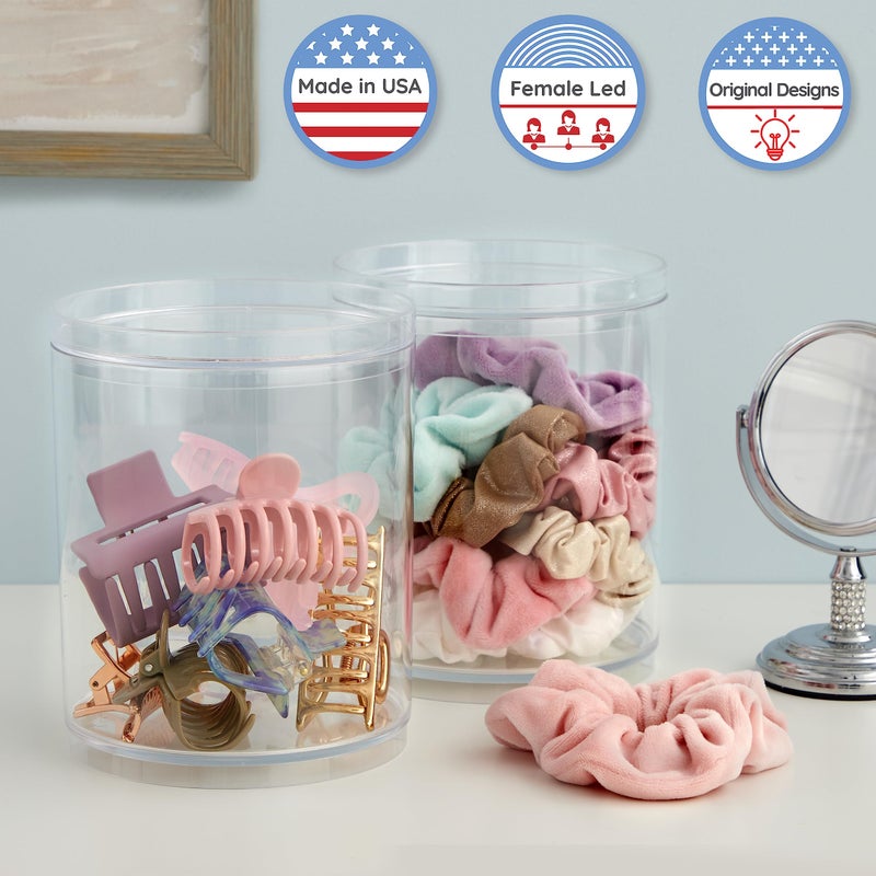 STORi Bella Tall Scrunchie Holder | Stackable Clear Plastic Container (Set of 2) Round Vanity Storage Organizers with Lids for Hair Accessories & Beauty Supplies | Made in USA - Image 2
