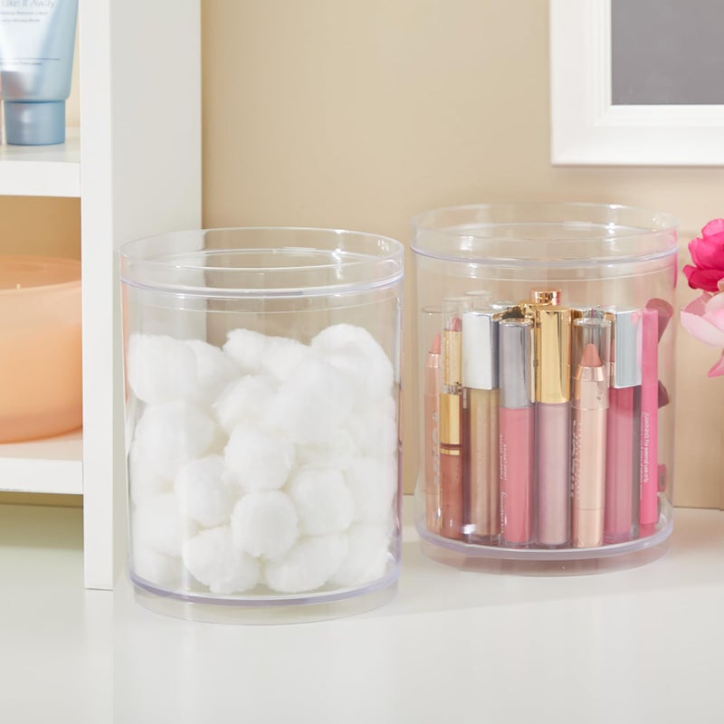 STORi Bella Tall Scrunchie Holder | Stackable Clear Plastic Container (Set of 2) Round Vanity Storage Organizers with Lids for Hair Accessories & Beauty Supplies | Made in USA - Image 3
