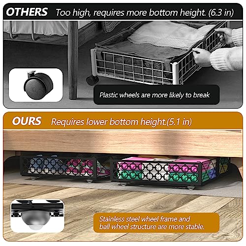 NADAMOO Low Profile Under Bed Storage with Wheels, 4 Pack Rolling Storage Containers, Foldable Metal Organizer Bins - Image 4