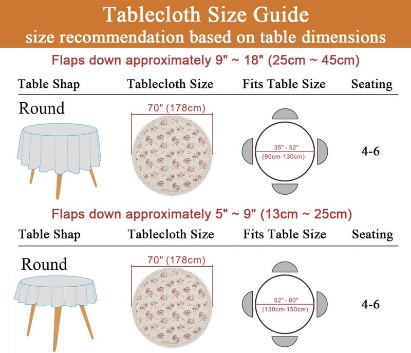 YEESSION Floral Print 70 Inch Round Tablecloth Stain Resistant and Waterproof Wine Table Cover for Kitchen Dining Indoor Outdoor Buffet Tabletop Decoration Beige - Image 3