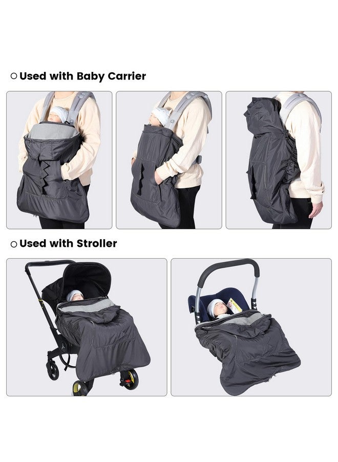 Orzbow Baby Winter Carrier Cover With Detachable Hood, Waterproof & Windproof, With Big Pockets, Universal For Baby Carriers And Baby Waist Stool|With Storage Bag, Dark Grey Dinosaur - Image 3