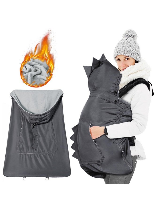 Orzbow Baby Winter Carrier Cover With Detachable Hood, Waterproof & Windproof, With Big Pockets, Universal For Baby Carriers And Baby Waist Stool|With Storage Bag, Dark Grey Dinosaur - Image 1