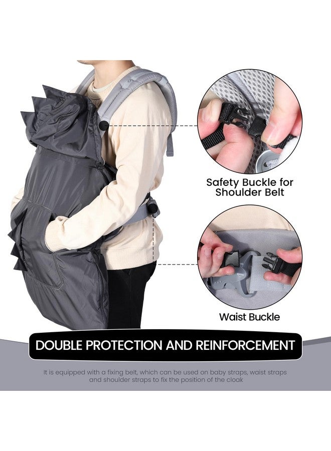 Orzbow Baby Winter Carrier Cover With Detachable Hood, Waterproof & Windproof, With Big Pockets, Universal For Baby Carriers And Baby Waist Stool|With Storage Bag, Dark Grey Dinosaur - Image 4