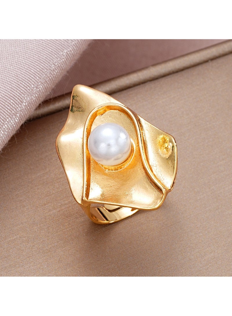 Huitich Statement Pearl Ring with Gold Color Tone Finish  - Image 3