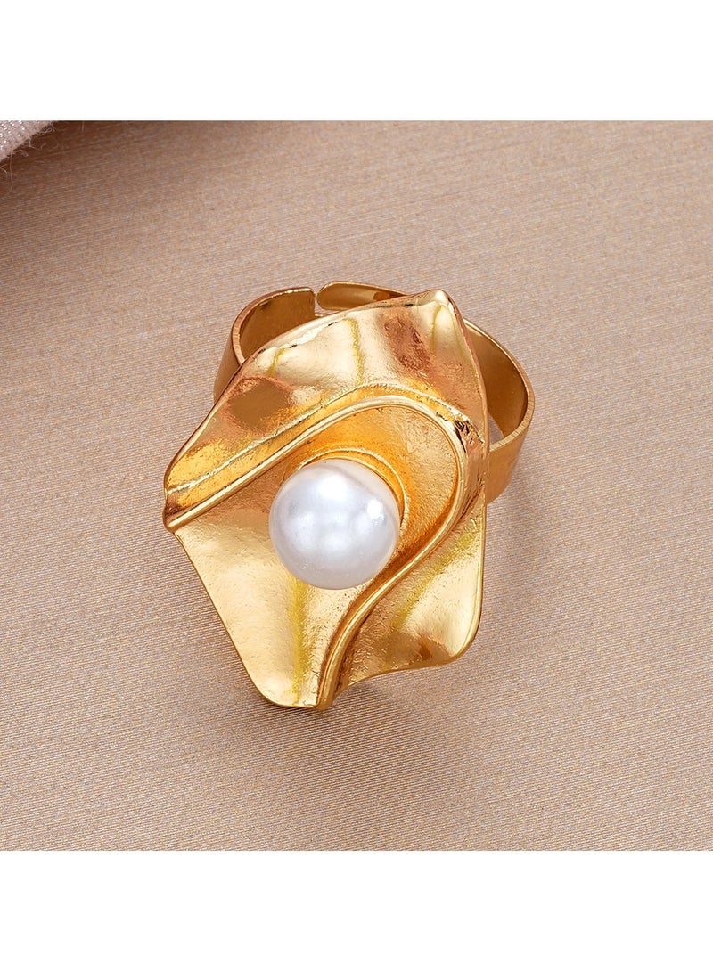 Huitich Statement Pearl Ring with Gold Color Tone Finish  - Image 2