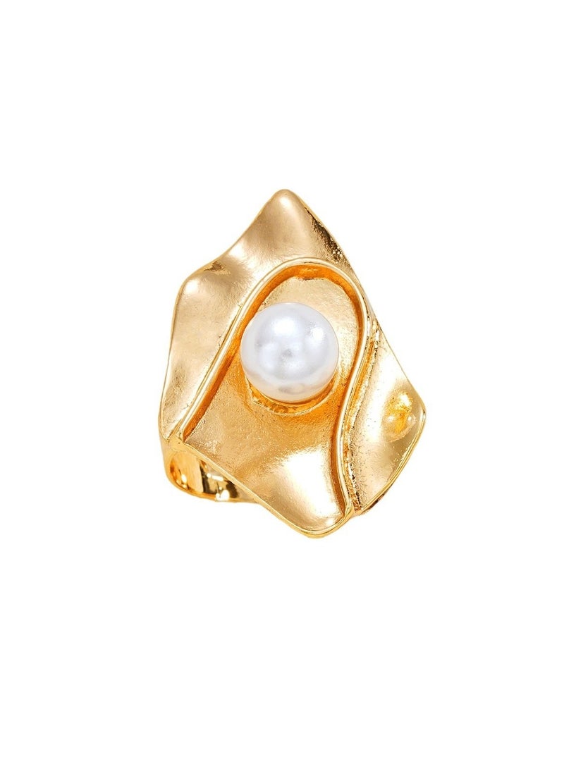 Huitich Statement Pearl Ring with Gold Color Tone Finish  - Image 1