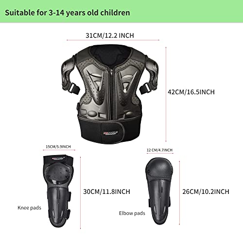 ElCYCO Kids Motorcycle Armor Suit Dirt Bike Gear Chest Protector Motocross for Kids Dirt Bike Chest Protective Gear with Elbow Knee Pads Guards for Cycling(Black) - Image 2