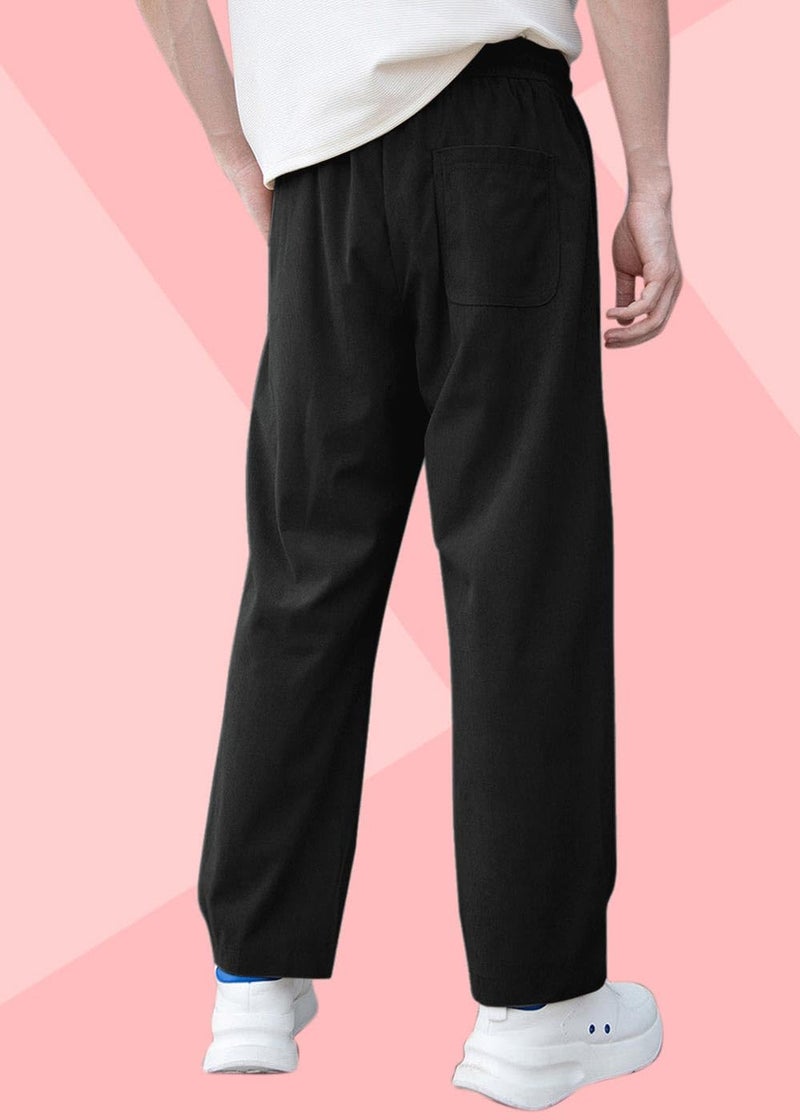 SWADESI STUFF Men's Corduroy Track Pants | Self Design, Mid-Rise Fit, Flexi Waistband - Retro-Inspired Straight Fit Lounge & Casual Wear (in, Alpha, S, Standard, Black) - Image 5