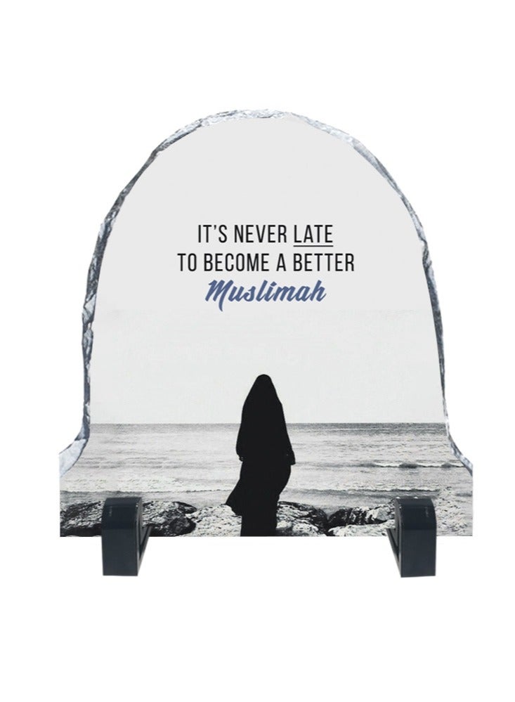 Service Zone Protective Printed White Rock Shape Marble Photo Frame for Table Top Its Never Late To Became A Better Muslimah  - Image 1