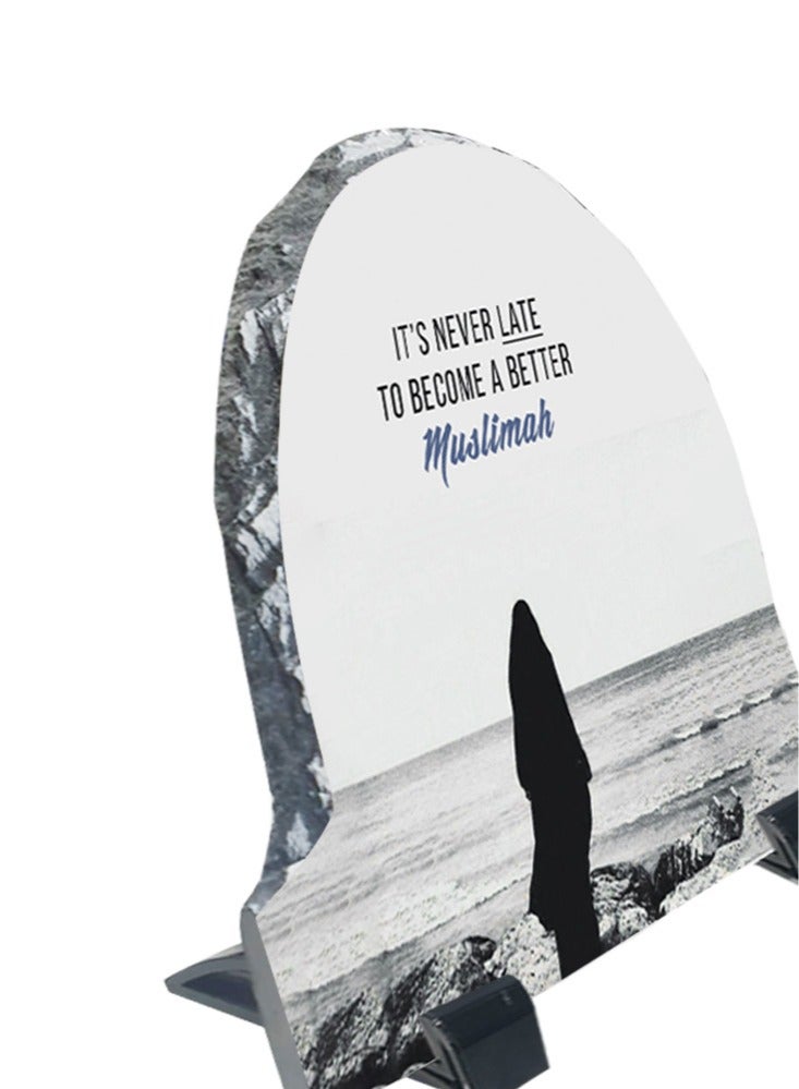Service Zone Protective Printed White Rock Shape Marble Photo Frame for Table Top Its Never Late To Became A Better Muslimah  - Image 3