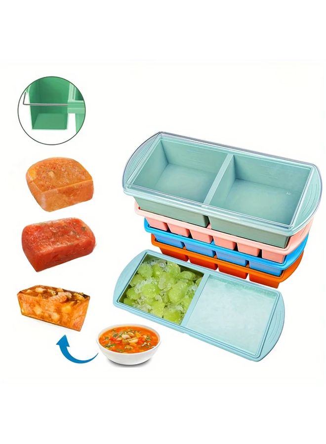 Green 4 Grid Silicone Freezer Tray With Lid Food Storage Container For Soup Sauce - Image 1