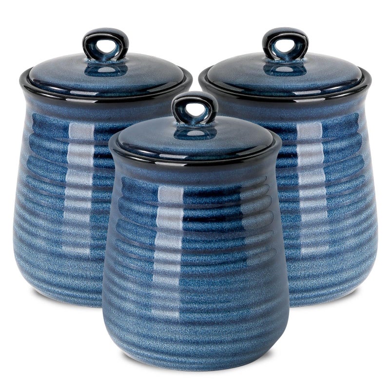 Hasense Kitchen Canisters Set with Airtight Lid for Countertop 25 Ounce Ceramic Vintage Food Storage Jars Containers Set of 3 with Cover for Coffee Sugar Tea Spice Candy and Nut Navy