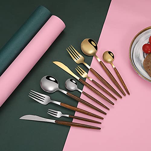 TOMATUS® 5 PCS Luxury Flatware Set,Silverware Set,Cutlery Set with Wooden Handle 18/10 Stainless Steel,Ideal for Home,Camping,Party. (Silver) - Image 5