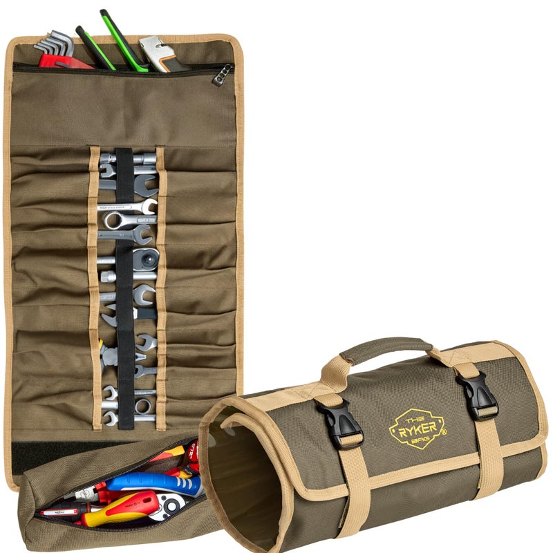 The Ryker Bag Wrench Roll Up Heavy-Duty Canvas Tool Organizer, Tool Roll Organizer Gifts for Dad Roll-Up Tool Bag w/Multiple Pockets for Wrenches, Sockets & Hand Tools for Mechanics & Electricians - Image 1