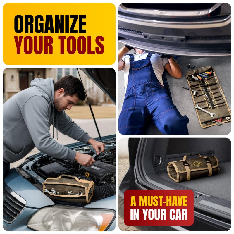The Ryker Bag Wrench Roll Up Heavy-Duty Canvas Tool Organizer, Tool Roll Organizer Gifts for Dad Roll-Up Tool Bag w/Multiple Pockets for Wrenches, Sockets & Hand Tools for Mechanics & Electricians - Image 4