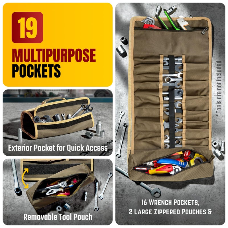 The Ryker Bag Wrench Roll Up Heavy-Duty Canvas Tool Organizer, Tool Roll Organizer Gifts for Dad Roll-Up Tool Bag w/Multiple Pockets for Wrenches, Sockets & Hand Tools for Mechanics & Electricians - Image 2