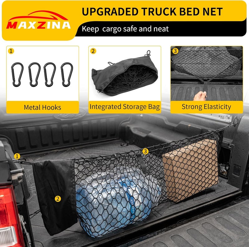 Maxzina Cargo Net Compatible with 2022-2025 Ford Maverick Truck Bed Cargo Net with Storage Bag 3.28'×1.15' Double Layer Envelope Style Dense Mesh Trunk Organizer for 2024 Maverick Exterior Accessories - Image 3