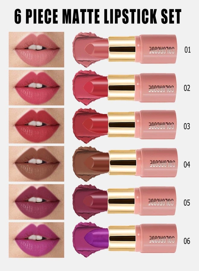 COLORcode 6Pcs Matte Lipstick Set for Women, Nude Pink Brown Rose Red Purple Long Lasting Lipstick 24 hour Waterproof, with Retractable Dual-Ended Lip Brush, Velvet Finish Lip Makeup Gift Kit for Women - Image 3