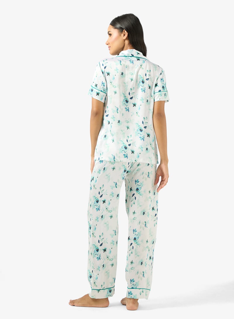 جينجر طقم بيجامة ساتان بطبعة زهور بقصة مريحة - Image 2