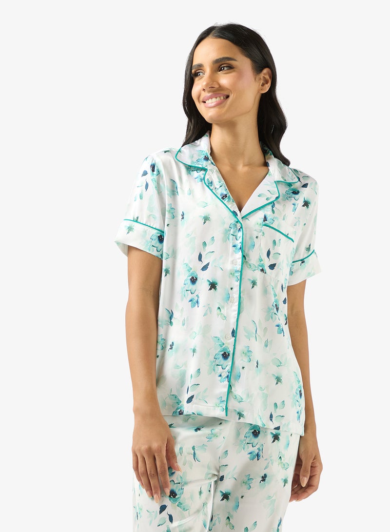 جينجر طقم بيجامة ساتان بطبعة زهور بقصة مريحة - Image 3