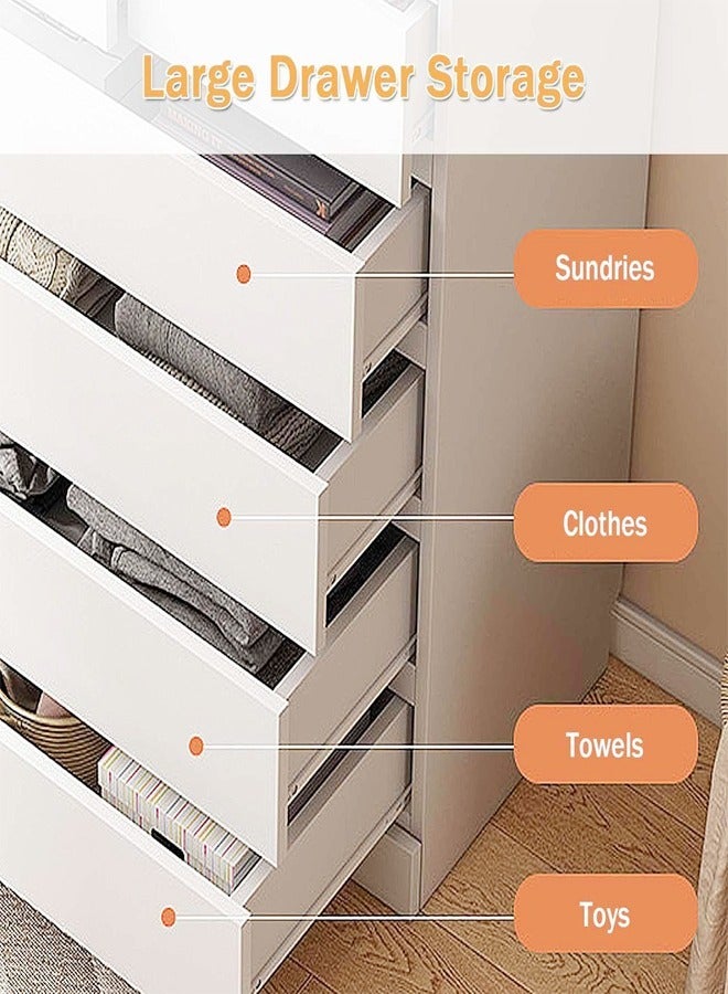 fashionhome خزانة ذات أدراج بيضاء طويلة القامة حديثة مكونة من 6 أدراج ومقبض مخفي وتصميم خزانة بسمك 15 مم من الخشب لغرفة المعيشة وغرفة النوم والممر 60x40x111 سم - Image 4