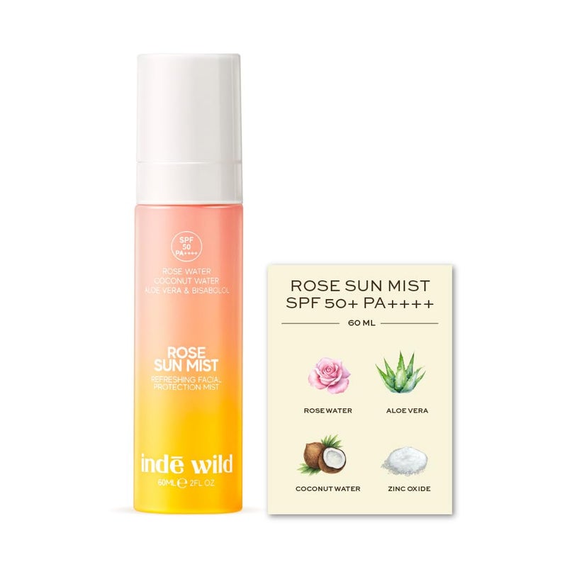 indē wild رذاذ الشمس من إندي وايلد برائحة الورد SPF 50+ PA++++ | 60 مل | رذاذ ترطيب سهل الاستخدام بماء الورد، جل الصبار، ماء جوز الهند وأكسيد الزنك | يوفر حماية من أشعة UVA/UVB | مثالي لإعادة التطبيق فوق المكياج - Image 2