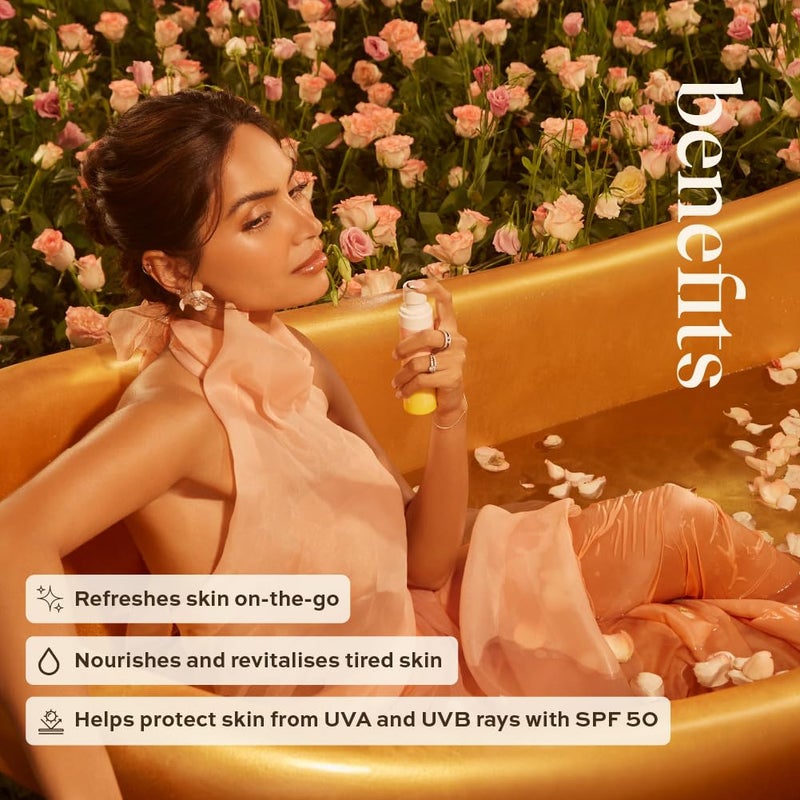 indē wild رذاذ الشمس من إندي وايلد برائحة الورد SPF 50+ PA++++ | 60 مل | رذاذ ترطيب سهل الاستخدام بماء الورد، جل الصبار، ماء جوز الهند وأكسيد الزنك | يوفر حماية من أشعة UVA/UVB | مثالي لإعادة التطبيق فوق المكياج - Image 3