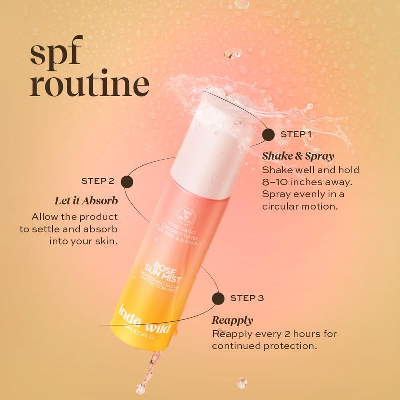 indē wild رذاذ الشمس من إندي وايلد برائحة الورد SPF 50+ PA++++ | 60 مل | رذاذ ترطيب سهل الاستخدام بماء الورد، جل الصبار، ماء جوز الهند وأكسيد الزنك | يوفر حماية من أشعة UVA/UVB | مثالي لإعادة التطبيق فوق المكياج - Image 5