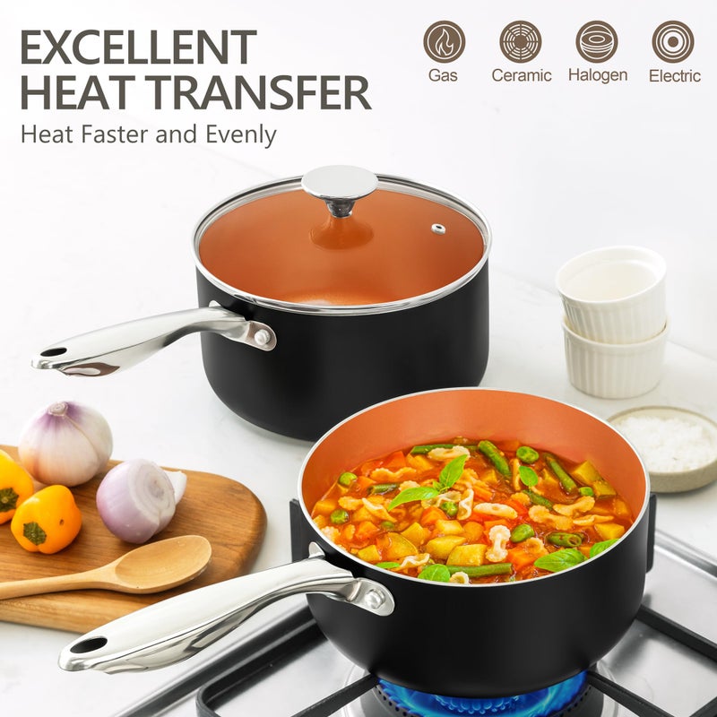 MICHELANGELO Sauce Pan Set, Ultra Nonstick Saucepan Set of 3, Ceramic Saucepans with Lids, 1 Qt & 2 Qt & 3 Qt Small Pot Set, Copper Sauce Pan with Lid - Image 3