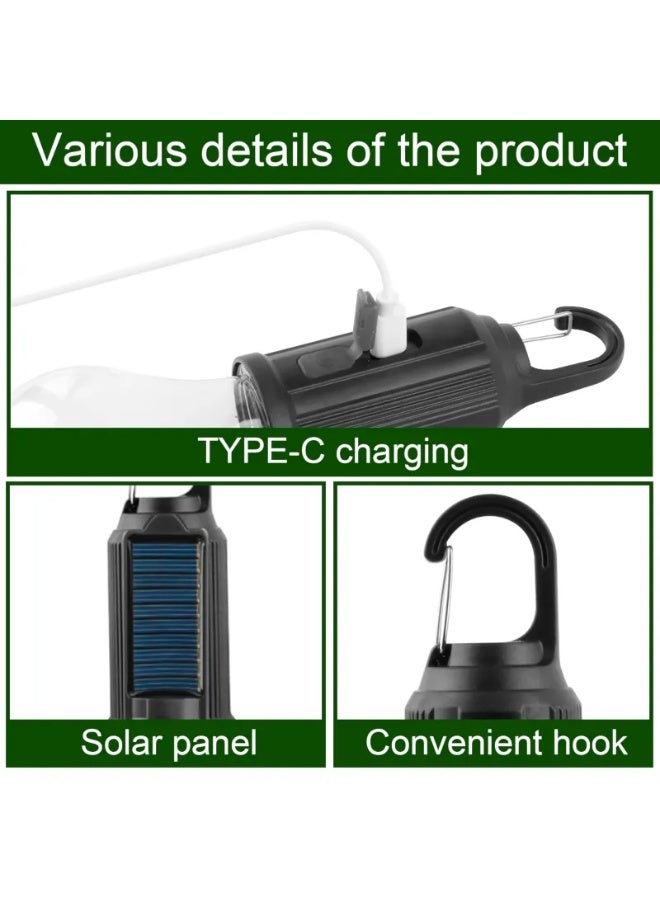Rechargeable Solar LED Camping Lantern Light Bulb with Hanging Hook and Type-C Charging - Conical Model - Image 5