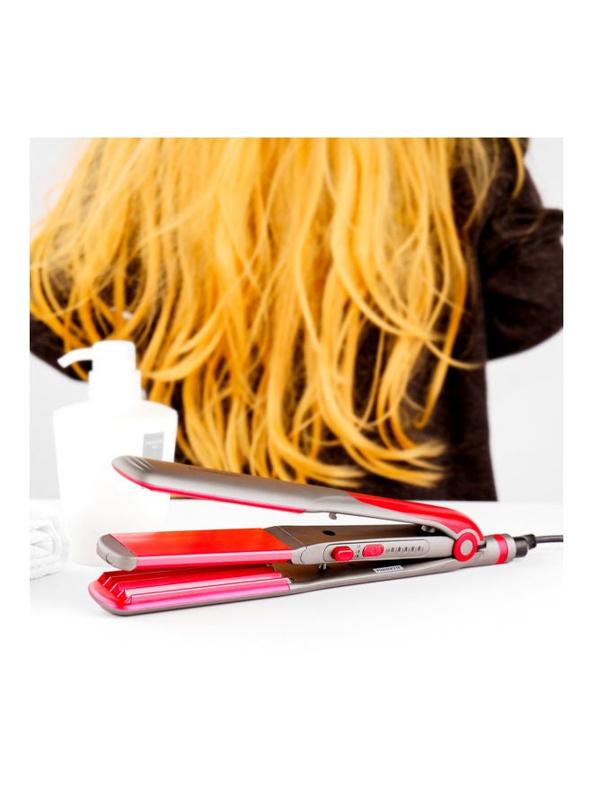 Olsenmark 2-in-1 Hair Straightener for Straight and Wave Hair, Omh4085, Wide Floating Plate Straightener With Adjustable Temperature and 360 Degree Swivel Cord Black / Red 0.52kg - Image 3