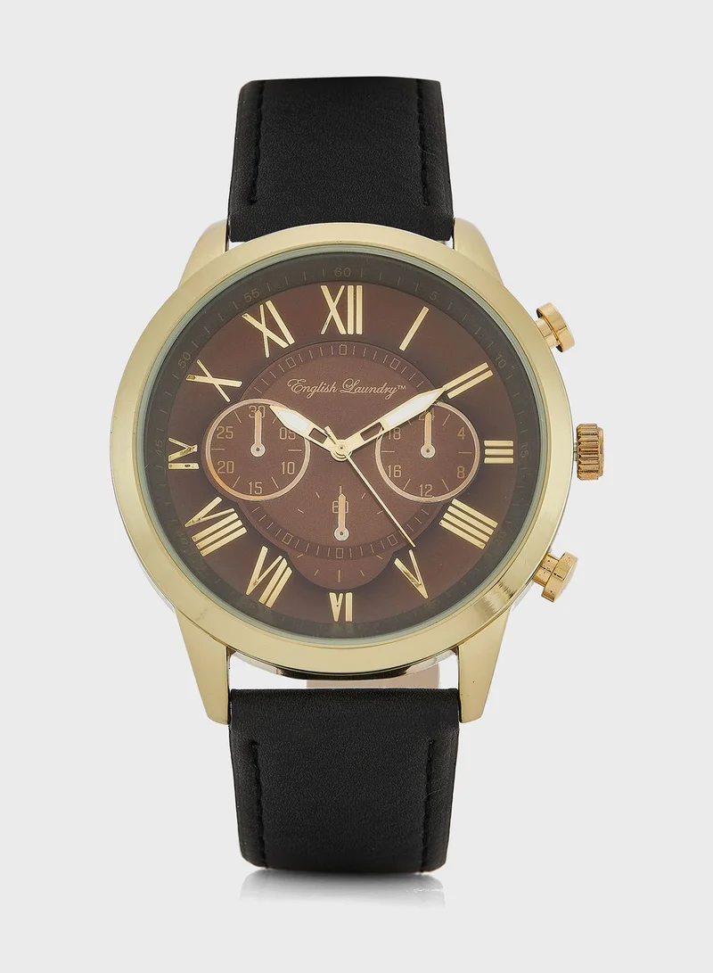 English Laundry Pu Strap Analog Watch & Cuff Links Set