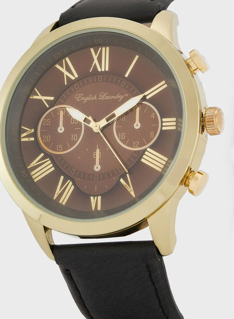 English Laundry Pu Strap Analog Watch & Cuff Links Set