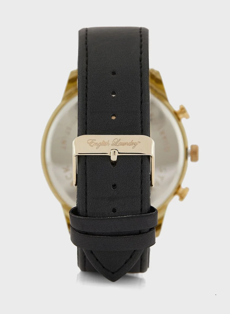 English Laundry Pu Strap Analog Watch & Cuff Links Set