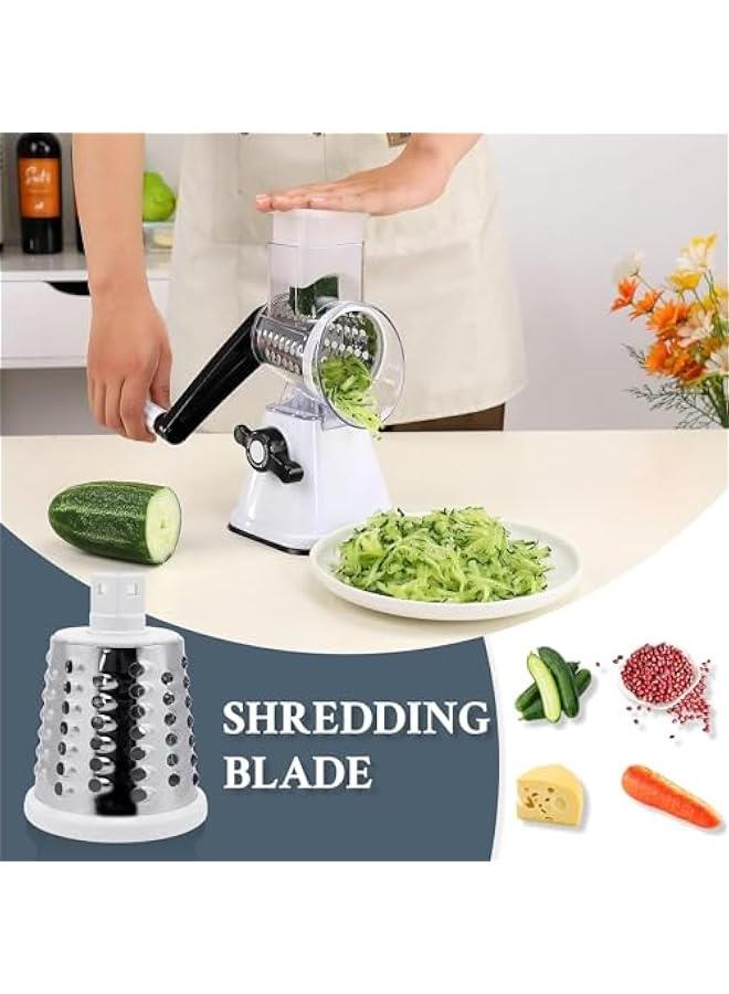 ميكسد مبشرة خضروات دوارة يدوية من تراسل، 3 شفرات قابلة للتبديل، قطاعة خضروات مستديرة لتقطيع المكسرات مع قاعدة شفط قوية، اداة مطبخ (ابيض) - Image 3