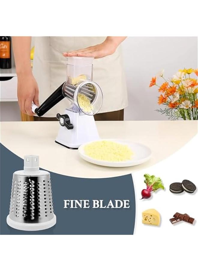 ميكسد مبشرة خضروات دوارة يدوية من تراسل، 3 شفرات قابلة للتبديل، قطاعة خضروات مستديرة لتقطيع المكسرات مع قاعدة شفط قوية، اداة مطبخ (ابيض) - Image 4