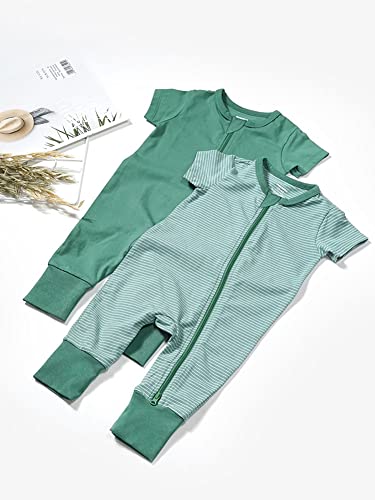 Teach Leanbh Baby Boys Girls 2-Pack Romper Jumpsuits Cotton 2 Way Zipper Short Sleeve Footless Sleep and Play 3-24 Months (Blue, 6-12 Months) - Image 4