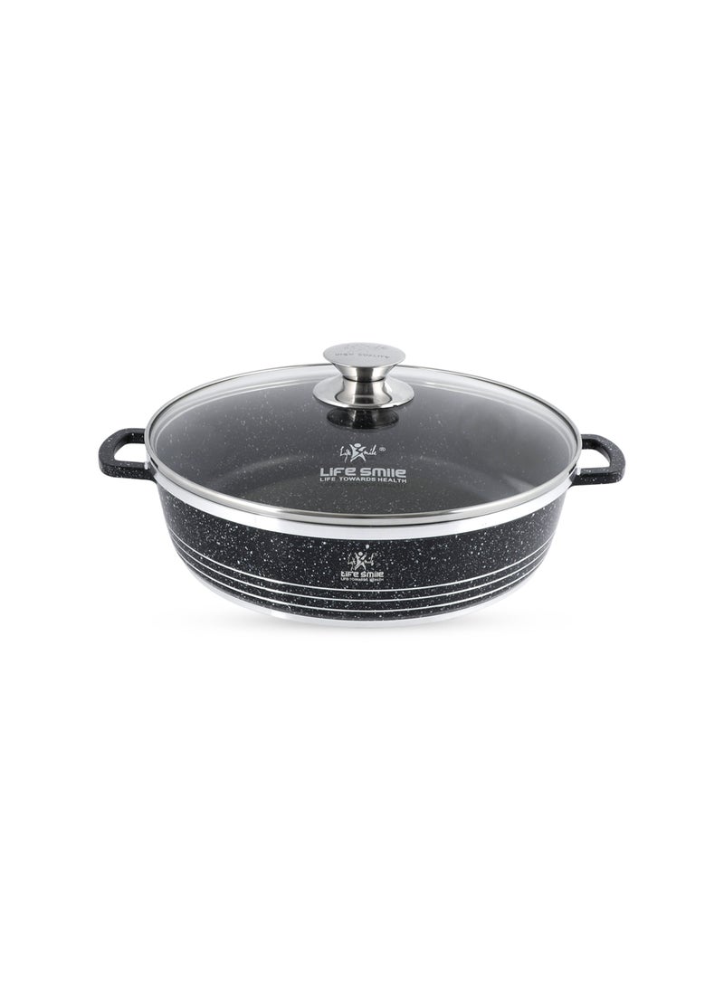 Life Smile 28cm (3.9 Liters) Nonstick Shallow Pot- Cooking Pot - Multi Layer Non Stick Granite Cookware 100% PFOA Free Cookwares- Shallow Pot with Glass Lid & Stainless Steel Rim - Oven safe Pots  - Image 1