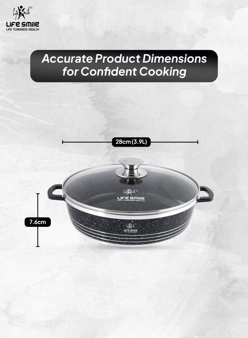 Life Smile 28cm (3.9 Liters) Nonstick Shallow Pot- Cooking Pot - Multi Layer Non Stick Granite Cookware 100% PFOA Free Cookwares- Shallow Pot with Glass Lid & Stainless Steel Rim - Oven safe Pots - Image 3