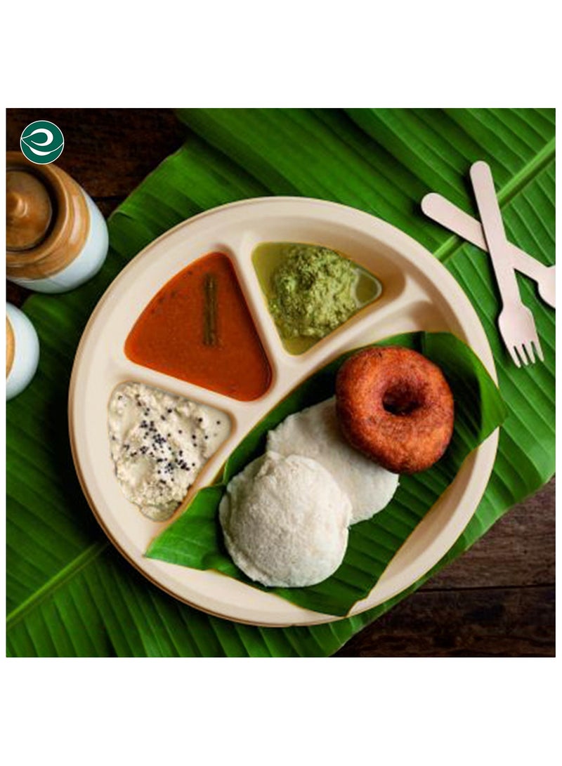 ايكو سول أطباق تفل قصب السكر مستديرة مقاس 1 بوصة و4 أقسام، 10 قطع غير مبيضة - Image 3