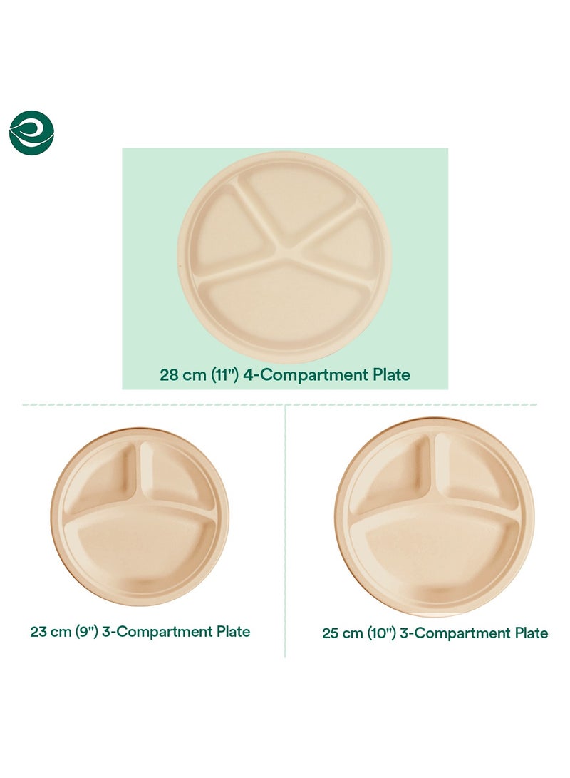 ايكو سول أطباق تفل قصب السكر مستديرة مقاس 1 بوصة و4 أقسام، 10 قطع غير مبيضة - Image 4