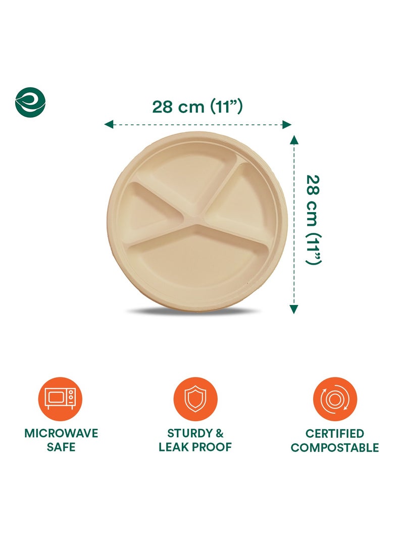 ايكو سول أطباق تفل قصب السكر مستديرة مقاس 1 بوصة و4 أقسام، 10 قطع غير مبيضة - Image 5