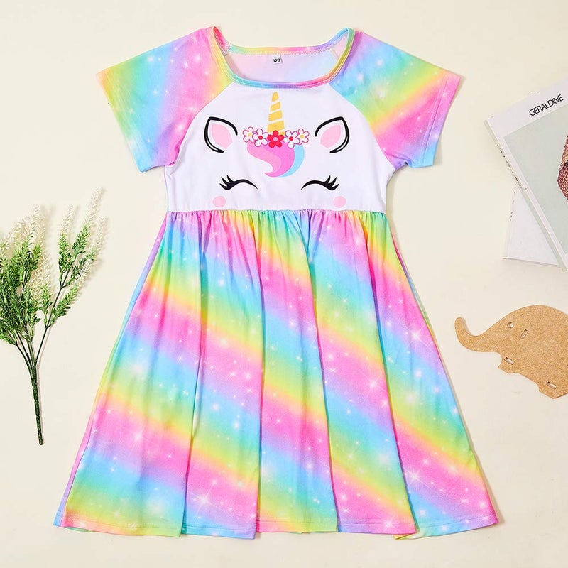 ICOSY Girls Nightgowns Unicorn Dress Pajamas for Kids Toddler Princess Nightgown Dress Unicorn Clothes for Girls Rainbow - Image 5