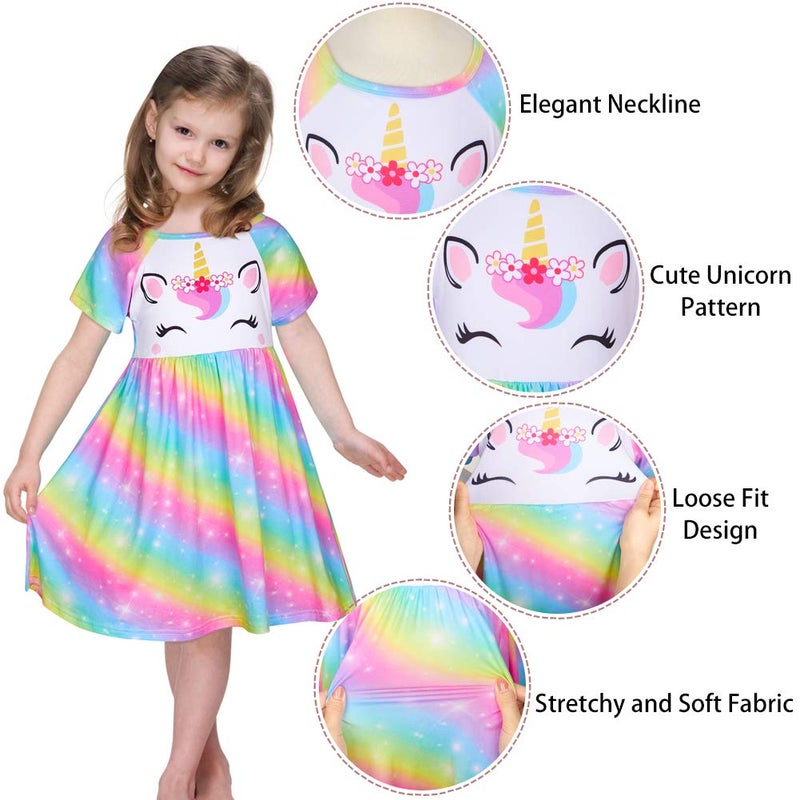 ICOSY Girls Nightgowns Unicorn Dress Pajamas for Kids Toddler Princess Nightgown Dress Unicorn Clothes for Girls Rainbow - Image 4
