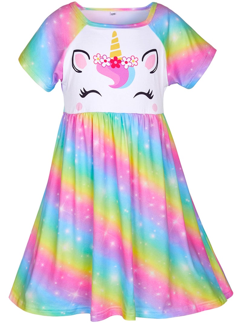 ICOSY Girls Nightgowns Unicorn Dress Pajamas for Kids Toddler Princess Nightgown Dress Unicorn Clothes for Girls Rainbow - Image 1