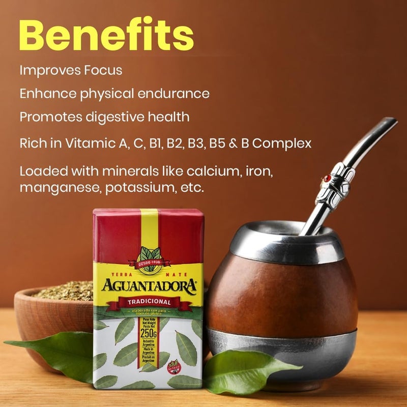 Yerba Mate أغوانتادورا ييربا ماتي التقليدية 250 جرام، سيقان خالية من الجلوتين بدون T.A.C.C، مشروب عضوي معزز للطاقة يحتوي على مضادات الأكسدة والفيتامينات، مصنوع في الأرجنتين - Image 1