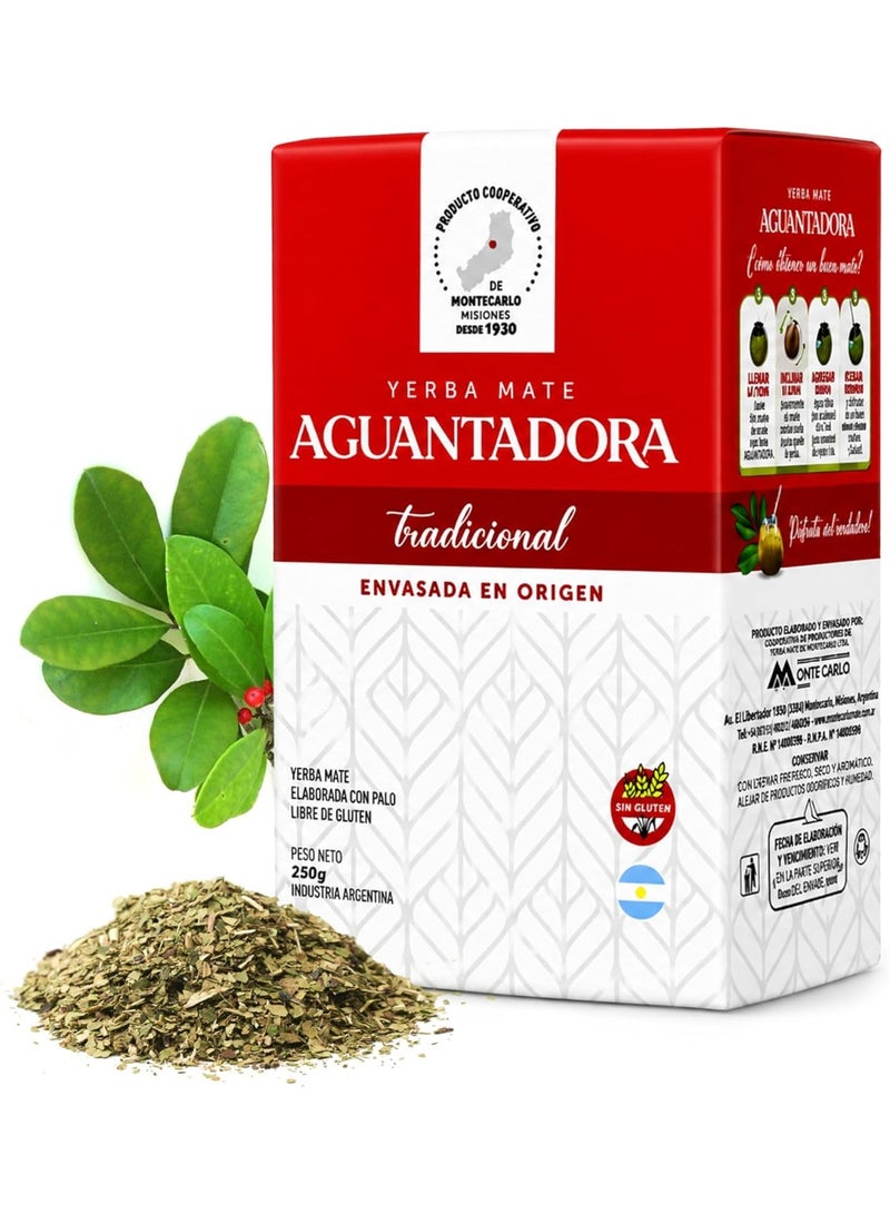 Yerba Mate Aguantadora Traditional Yerba Mate 250 Gram, Gluten-Free Stems Without T.A.C.C., Energy-Boosting Organic Drink With Antioxidants, Vitamins, Made In Argentina - Image 1