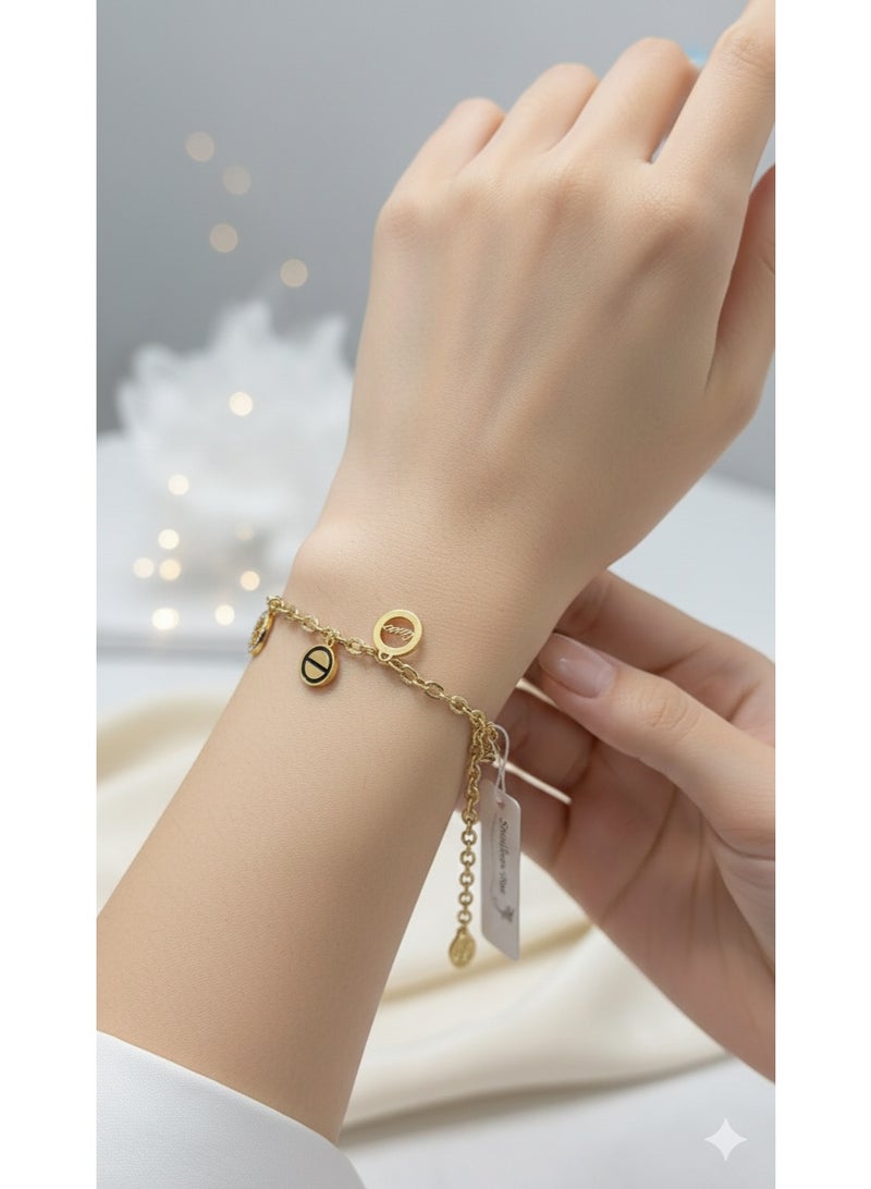 Elegant Stainless Steel Charm Bracelet for Women with Iconic Love Inspired Circles - High Polish Gold Finish. - Image 2